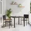 Image de Ensemble De Salle Ã Manger De Jardin 3 PiÃ¨ces Noir En Rattan Poly, Chaises De Jardin Empilables Avec Coussins - Ensemble De 2 PiÃ¨ces En Noir Rattan Poly