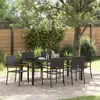 Image de Ensemble De Salle Ã Manger De Jardin 7 PiÃ¨ces Vidaxl Noir Poly Rattan, Chaises De Jardin Empilables Vidaxl Avec Coussins - Ensemble De 2 PiÃ¨ces En Poly Rattan Noir