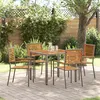 Image de Ensemble De Salle Ã Manger De Jardin Vidaxl 5 PiÃ¨ces En Poly Rotin Gris Et Acacia, Chaises De Jardin Empilables Vidaxl Avec Coussins 2 Pcs Gris Poly Rotin