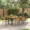 Image de Ensemble Repas Jardin Vidaxl 7 PiÃ¨ces Poly Rotin Noir Acacia, Chaises Jardin Empilables Vidaxl Avec Coussins 2 PiÃ¨ces Poly Rotin Noir
