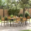 Image de Ensemble De Salle Ã Manger De Jardin 7 PiÃ¨ces En Poly Rattan Noir Acacia, Chaises De Jardin Empilables Avec Coussins 2 Pcs Noir En Poly Rattan