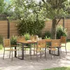 Image de Ensemble De Salle Ã Manger De Jardin Vidaxl 7 PiÃ¨ces Gris Poly Rattan Acacia, Chaises De Jardin Empilables Vidaxl Avec Coussins 2 Pcs Gris Poly Rattan