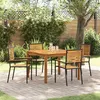 Image de Ensemble De Salle Ã Manger De Jardin 5 PiÃ¨ces Vidaxl En PolyÃ©thylÃ¨ne Noir Et Acacia, Chaises De Jardin Empilables Vidaxl Avec Coussins 2 Pcs En PolyÃ©thylÃ¨ne Noir