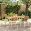 Image de Ensemble De Salle Ã Manger 5 PiÃ¨ces Bois Massif D'acacia Vidaxl, Table Salle Ã Manger ExtÃ©rieure 150x90x75 Cm Bois Massif D'acacia Vidaxl, Chaises De Jardin Empilables 4 Pcs Bois Massif D'acacia Et Acier Vidaxl