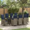 Image de vidaXL Set de Salle Ã  Manger de Jardin de 9 PiÃ¨ces avec Coussins Noir Rattan Poly
