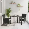 Image de Ensemble De Salle Ã Manger De Jardin 3 PiÃ¨ces Avec Coussins En Rattan Poly Noir, Table De Jardin Vidaxl Noir 80x80x73 Cm En Verre TrempÃ©