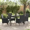 Image de vidaXL Ensemble Salle Ã  Manger Jardin 5 PiÃ¨ces avec Coussins Rattan Poly Noir, Table Jardin vidaXL Noir 140x80x73 cm Verre TrempÃ©