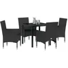 Image de Ensemble De Salle Ã Manger De Jardin 5 PiÃ¨ces Avec Coussins En Rotin SynthÃ©tique Noir, Table De Jardin Vidaxl Noire 80x80x73 Cm En Verre TrempÃ©