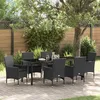 Image de Vidaxl Ensemble De Salle Ã Manger De Jardin 7 PiÃ¨ces Avec Coussins En Rotin SynthÃ©tique Noir, Vidaxl Table De Jardin Noire 200x80x73 Cm En Verre TrempÃ©