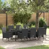 Image de Ensemble De Salle Ã Manger De Jardin Vidaxl 9 PiÃ¨ces Avec Coussins Poly Rotin Noir, Table De Jardin Vidaxl Noire 200x80x73 Cm En Verre TrempÃ©