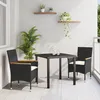 Image de Ensemble Repas Jardin 3 PiÃ¨ces Vidaxl Avec Coussins En Poly Rotin Noir, Table De Jardin Vidaxl Noir 80x80x73 Cm En Verre TrempÃ©