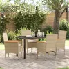 Image de Vidaxl Ensemble De Salle Ã Manger De Jardin 5 PiÃ¨ces Avec Coussins En Rotin Poly Beige, Table De Jardin Vidaxl Noire 140x80x73 Cm En Verre TrempÃ©