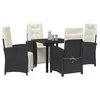 Image de Vidaxl Ensemble De Salle Ã Manger De Jardin 5 PiÃ¨ces Avec Coussins En Poly Rotin Noir, Vidaxl Table De Jardin Noire 80x80x73 Cm En Verre TrempÃ©