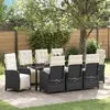Image de Vidaxl Ensemble De Salle Ã Manger De Jardin 9 PiÃ¨ces Avec Coussins En Rattan Poly Noir, Table De Jardin Vidaxl Noir 200x80x73 Cm Verre TrempÃ©