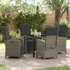 Image de Ensemble De Salle Ã Manger Jardin Vidaxl 5 PiÃ¨ces Avec Coussins Gris En Rotin SynthÃ©tique, Table De Jardin Vidaxl Noire 80x80x73 Cm En Verre TrempÃ©