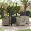 Image de vidaXL Set de jardin 5 piÃ¨ces avec coussins en rotin gris clair, vidaXL Table noire 140x80x73 cm en verre trempÃ©