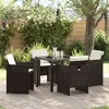 Image de Ensemble De Repas De Jardin De 5 PiÃ¨ces Avec Coussins En Poly Rotin Marron Vidaxl, Table De Jardin Vidaxl Noire 80x80x73 Cm En Verre TrempÃ©