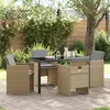 Image de Vidaxl Ensemble De Salle Ã Manger De Jardin 5 PiÃ¨ces Avec Coussins Beige Poly Rattan, Table De Jardin Vidaxl Noire 140x80x73 Cm Verre TrempÃ©