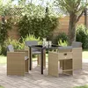 Image de Ensemble De Salle Ã Manger De Jardin 5 PiÃ¨ces Avec Coussins Beige Poly Rattan, Table De Jardin Vidaxl Noire 80x80x73 Cm Verre TrempÃ©