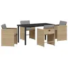Image de Vidaxl Ensemble Repas Jardin 5 PiÃ¨ces Avec Coussins Beige Poly Rattan, Vidaxl Table Jardin Noire 140x80x73 Cm Verre TrempÃ©