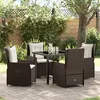 Image de Ensemble De Salle Ã Manger De Jardin Vidaxl 5 PiÃ¨ces En Rotin Poly Marron, Table De Jardin Vidaxl Noire 80x80x73 Cm En Verre TrempÃ©