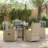 Image de Ensemble De Salle Ã Manger De Jardin Vidaxl 5 PiÃ¨ces Beige Rotin Poly, Table De Jardin Vidaxl Noire 80x80x73 Cm Verre TrempÃ©