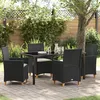 Image de vidaXL Set de salle Ã  manger de jardin 5 piÃ¨ces avec coussins Noir Rotin Poly