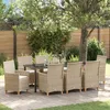 Image de Vidaxl Ensemble De Salle Ã Manger De Jardin 9 PiÃ¨ces Avec Coussins Beige Poly Rotin