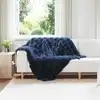 Image de vidaXL Couverture en Fourrure de Lapin SynthÃ©tique 4 pcs Bleu Marine