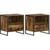 Image de vidaXL Table de chevet avec tiroir 2 pcs ChÃªne FumÃ© 50 x 39,5 x 50 cm