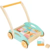 Image de Chariot de marche en bois pastel pour bébé avec blocs