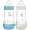 Image de Biberons anti-coliques MAM Easy Start 2 mois+ - Débit moyen - Océan "Éléphant" + Sable "Renard" Pack de 2 x 260 ml × 2