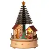 Image de Décoration de Noël lumineuse en bois FSC 2 chalets et grand sapin animés
