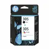 Image de Cartouche D'encre Hp 305 Pack De 2 Cartouches D'encre Noire Et Trois Couleurs Authentiques (6zd17ae)