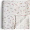 Image de Maxi Lange En Coton Bio Pink Flowers (120 X 120 Cm) Blanc, Rose, Vert