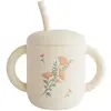 Image de Tasse D’apprentissage Bébé En Silicone Avec Paille   Douce Pour Les Gencives Dès 6 Mois Ecru, Rose, Vert