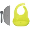 Image de Ensemble 2 Bavoirs Et Cuillère En Silicone Jaune, Gris