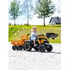 Image de Tractopelle À Pédales Avec Excavatrice Arrière, Selle Pivotante Et Remorque Double Essieux Basculante Orange