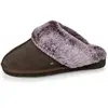 Image de Chaussons Mules Cuir Fourré Chaud Kaki