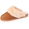 Image de Chaussons Mules Cuir Fourré Chaud Camel