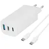 Image de Chargeur Usb C 3 Ports Edenwood 65w + Câble Usb-c / Usb-c 1m Blanc