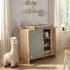Image de Commode 1 Porte Colorée Et 3 Niches Avec Claustra En Bois Décor Chêne Suave - Tokyo Vert/marron