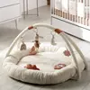 Image de Tapis D'éveil Rond En Bouclette Coton Bio - Petit Nuage Blanc/rose