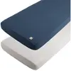 Image de Lot De 2 Draps Housse En Coton Pour Lit Bébé - Petit Coeur Bleu
