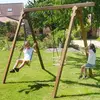 Image de Portique En Bois Carré 3 Agrès Avec Balançoire Bébé Et Corde Disque Ulysse Marron