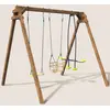 Image de Portique En Bois Carré 3 Agrès Avec Balançoire Bébé Et Face À Face Pierre Marron
