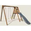 Image de Portique En Bois Carré 2 Agrès Avec Balançoire Bébé Et Toboggan Prune Marron