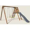 Image de Portique En Bois Carré 3 Agrès Balançoire Bébé, Face À Face Et Toboggan Trefle Marron