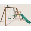 Image de Portique En Bois Rond 2 Agrès Avec Balançoire Et Face À Face Menthe Marron