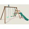 Image de Portique En Bois Rond 3 Agrès Avec Face À Face Et Toboggan Bas Figue Marron